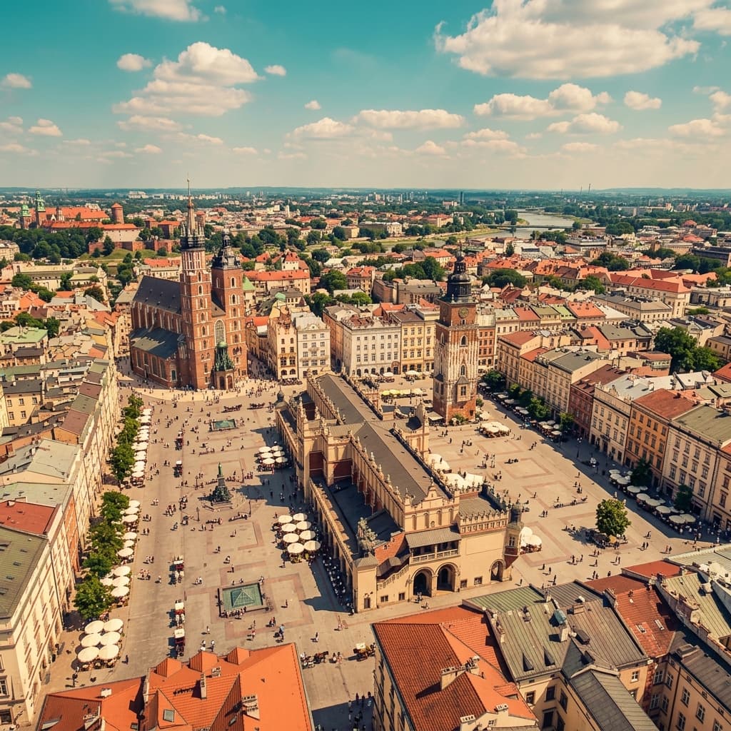 Aerial view of Krakow Main Market Square